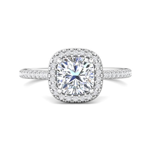 FlyerFit&reg; 18K White Gold Micropave Halo Engagement Ring