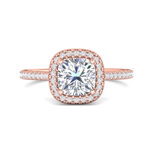 FlyerFit&reg; 14K Pink Gold Micropave Halo Engagement Ring