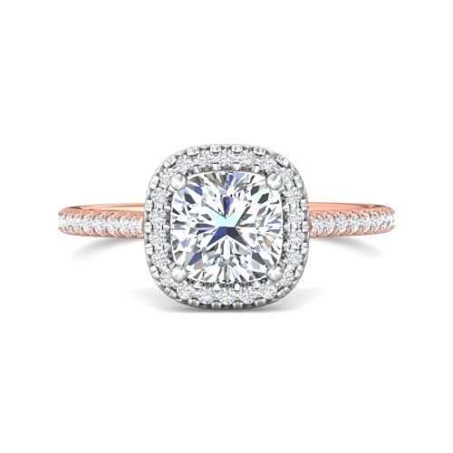 FlyerFit&reg; 14K Pink Gold Shank And White Gold Top Micropave Halo Engagement Ring