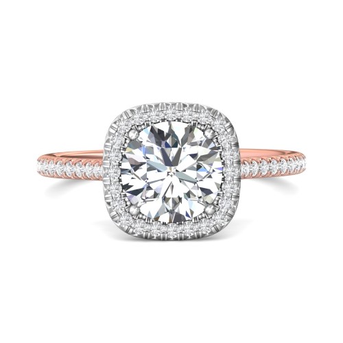 FlyerFit&reg; 14K Pink Gold Shank And White Gold Top Micropave Halo Engagement Ring
