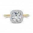 FlyerFit® 18K Yellow Gold Shank And White Gold Top Micropave Halo Engagement Ring