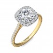 FlyerFit® 18K Yellow Gold Shank And White Gold Top Micropave Halo Engagement Ring