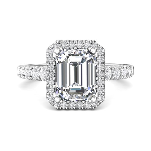 FlyerFit&reg; 18K White Gold Micropave Halo Engagement Ring