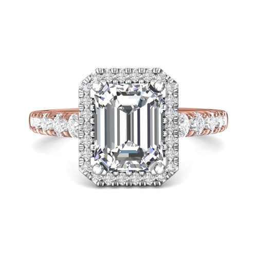 FlyerFit&reg; 14K Pink Gold Shank And White Gold Top Micropave Halo Engagement Ring