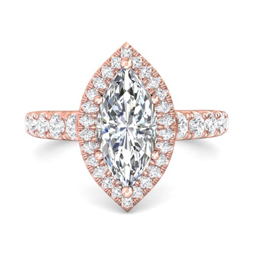 FlyerFit&reg; 18K Pink Gold Micropave Halo Engagement Ring