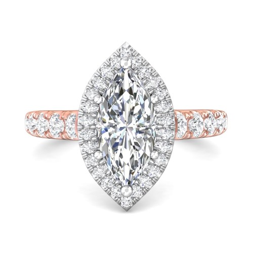 FlyerFit&reg; 18K Pink Gold Shank And White Gold Top Micropave Halo Engagement Ring