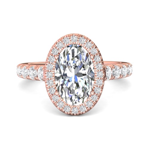 FlyerFit&reg; 18K Pink Gold Micropave Halo Engagement Ring