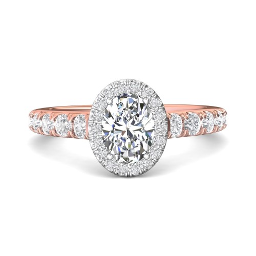 FlyerFit&reg; 18K Pink Gold Shank And White Gold Top Micropave Halo Engagement Ring