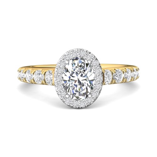 FlyerFit&reg; 18K Yellow Gold Shank And White Gold Top Micropave Halo Engagement Ring