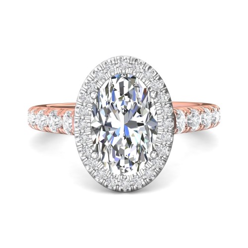 FlyerFit&reg; 14K Pink Gold Shank And White Gold Top Micropave Halo Engagement Ring