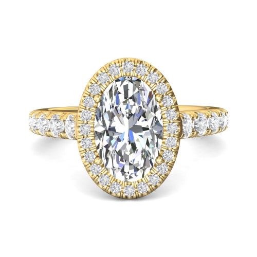FlyerFit&reg; 18K Yellow Gold Micropave Halo Engagement Ring