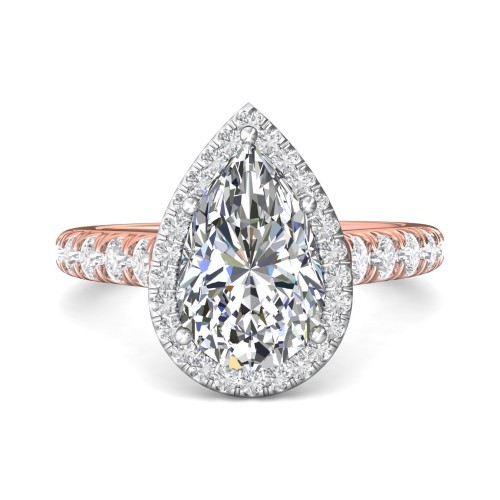 FlyerFit&reg; 18K Pink Gold Shank And White Gold Top Micropave Halo Engagement Ring