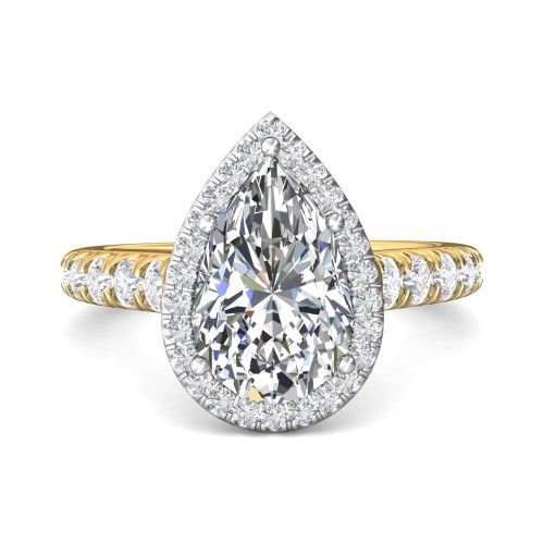 FlyerFit&reg; 18K Yellow Gold Shank And White Gold Top Micropave Halo Engagement Ring