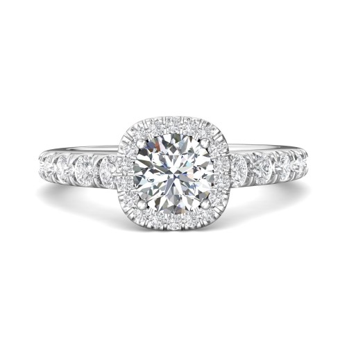 FlyerFit&reg; 18K White Gold Micropave Halo Engagement Ring