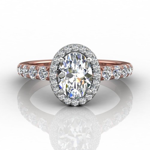 FlyerFit&reg; 14K Pink Gold Shank And White Gold Top Micropave Halo Engagement Ring