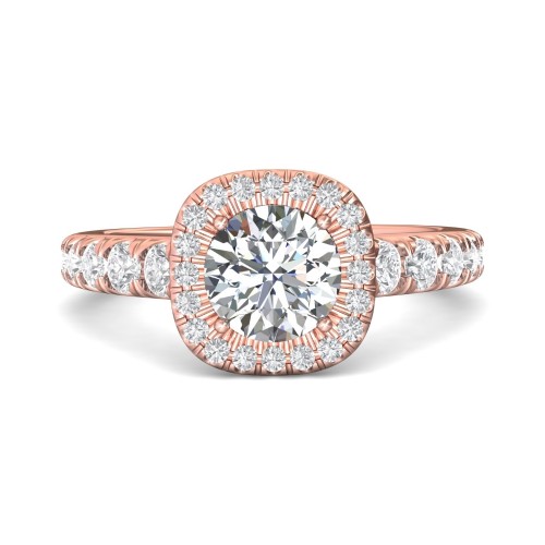 FlyerFit&reg; 18K Pink Gold Micropave Halo Engagement Ring