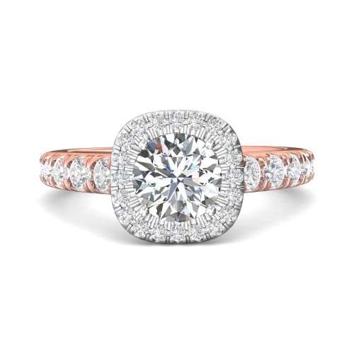 FlyerFit&reg; 14K Pink Gold Shank And White Gold Top Micropave Halo Engagement Ring