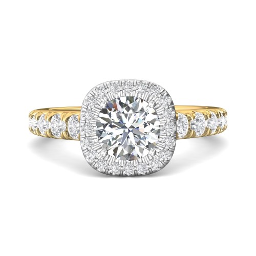 FlyerFit&reg; 18K Yellow Gold Shank And White Gold Top Micropave Halo Engagement Ring