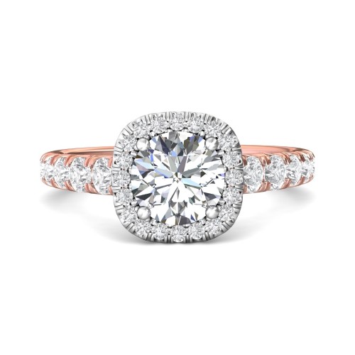 FlyerFit&reg; 14K Pink Gold Shank And White Gold Top Micropave Halo Engagement Ring