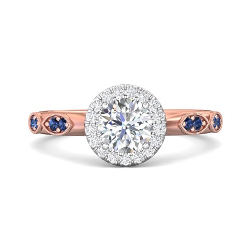 FlyerFit&reg; 14K Pink Gold Shank And White Gold Top Micropave Halo Engagement Ring