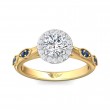 FlyerFit® 18K Yellow Gold Shank And White Gold Top Micropave Halo Engagement Ring