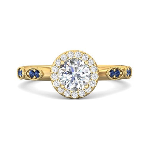 FlyerFit&reg; 18K Yellow Gold Micropave Halo Engagement Ring