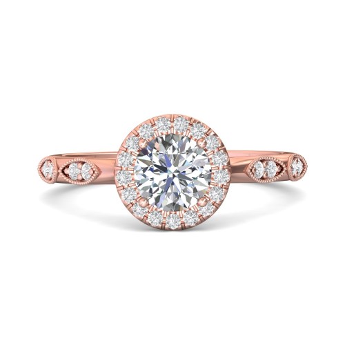 FlyerFit&reg; 14K Pink Gold Micropave Halo Engagement Ring