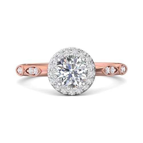 FlyerFit&reg; 18K Pink Gold Shank And White Gold Top Micropave Halo Engagement Ring
