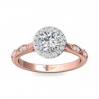 FlyerFit® 18K Pink Gold Shank And White Gold Top Micropave Halo Engagement Ring
