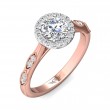 FlyerFit® 18K Pink Gold Shank And White Gold Top Micropave Halo Engagement Ring