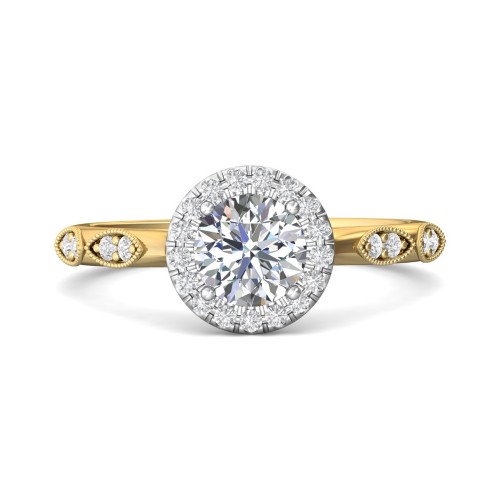FlyerFit&reg; 14K Yellow and 14K White Gold Micropave Halo Engagement Ring
