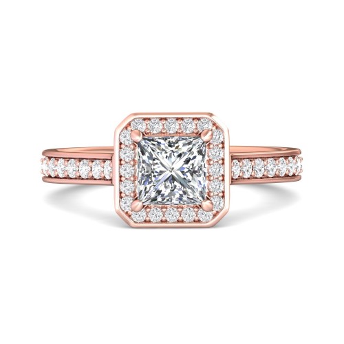 FlyerFit&reg; 18K Pink Gold Micropave Halo Engagement Ring