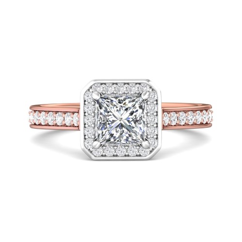 FlyerFit&reg; 18K Pink Gold Shank And White Gold Top Micropave Halo Engagement Ring