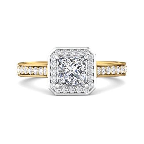 FlyerFit&reg; 18K Yellow Gold Shank And White Gold Top Micropave Halo Engagement Ring
