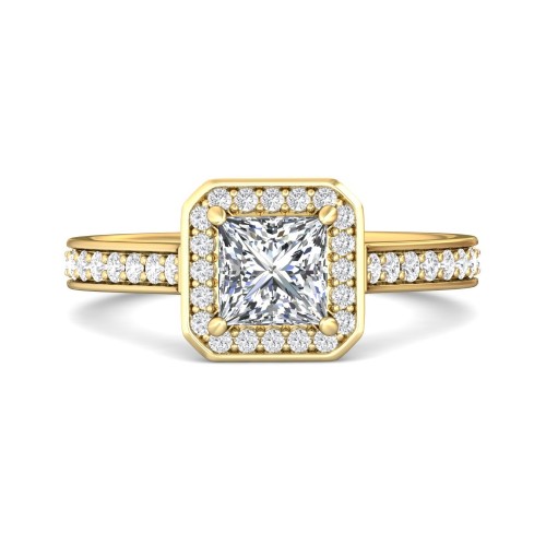 FlyerFit&reg; 18K Yellow Gold Micropave Halo Engagement Ring