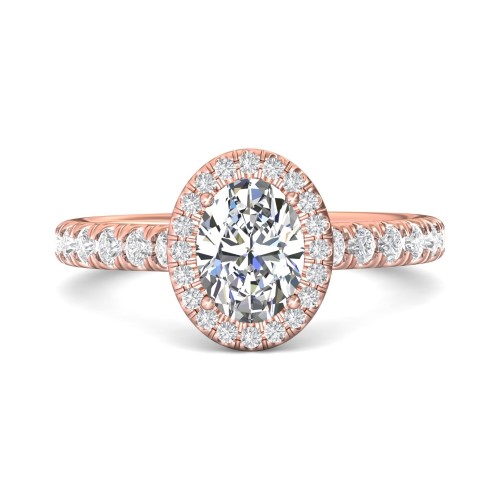 FlyerFit&reg; 18K Pink Gold Micropave Halo Engagement Ring
