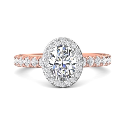 FlyerFit&reg; 18K Pink Gold Shank And White Gold Top Micropave Halo Engagement Ring