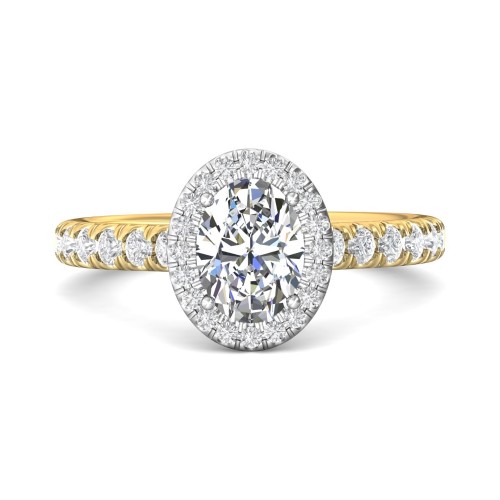 FlyerFit&reg; 18K Yellow Gold Shank And White Gold Top Micropave Halo Engagement Ring