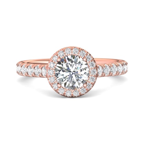 FlyerFit&reg; 18K Pink Gold Micropave Halo Engagement Ring