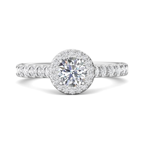 FlyerFit&reg; 18K White Gold Micropave Halo Engagement Ring