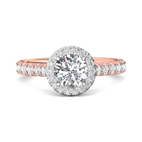 FlyerFit&reg; 18K Pink Gold Shank And White Gold Top Micropave Halo Engagement Ring