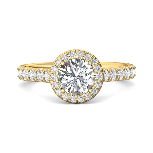 FlyerFit&reg; 18K Yellow Gold Micropave Halo Engagement Ring