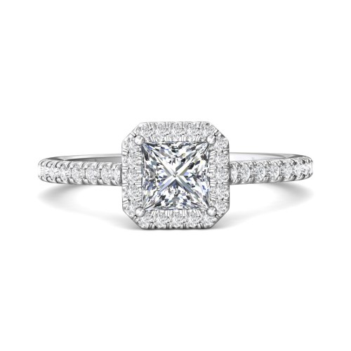 FlyerFit&reg; 18K White Gold Micropave Halo Engagement Ring