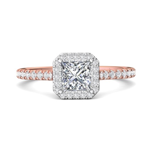 FlyerFit&reg; 18K Pink Gold Shank And White Gold Top Micropave Halo Engagement Ring