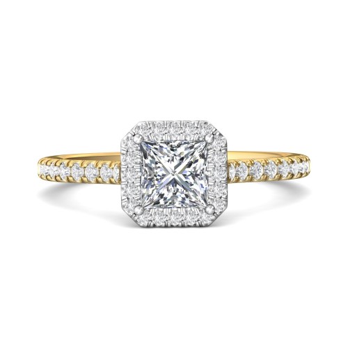 FlyerFit&reg; 14K Yellow and 14K White Gold Micropave Halo Engagement Ring