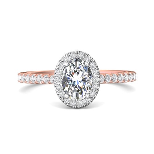 FlyerFit&reg; 18K Pink Gold Shank And White Gold Top Micropave Halo Engagement Ring