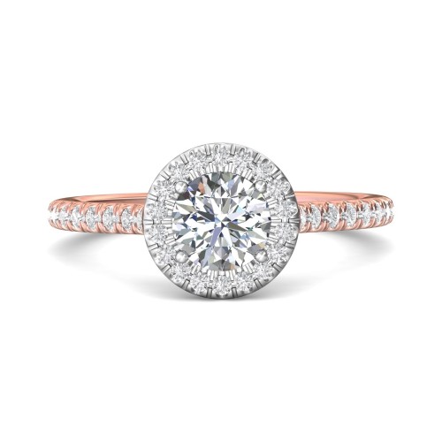 FlyerFit&reg; 14K Pink Gold Shank And White Gold Top Micropave Halo Engagement Ring