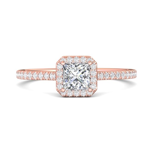 FlyerFit&reg; 14K Pink Gold Micropave Halo Engagement Ring