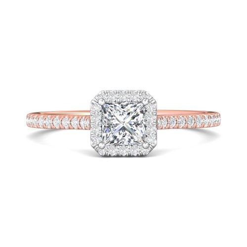 FlyerFit&reg; 14K Pink Gold Shank And White Gold Top Micropave Halo Engagement Ring