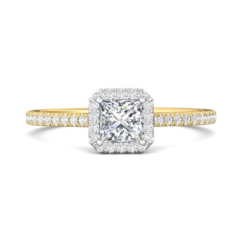 FlyerFit&reg; 18K Yellow Gold Shank And White Gold Top Micropave Halo Engagement Ring